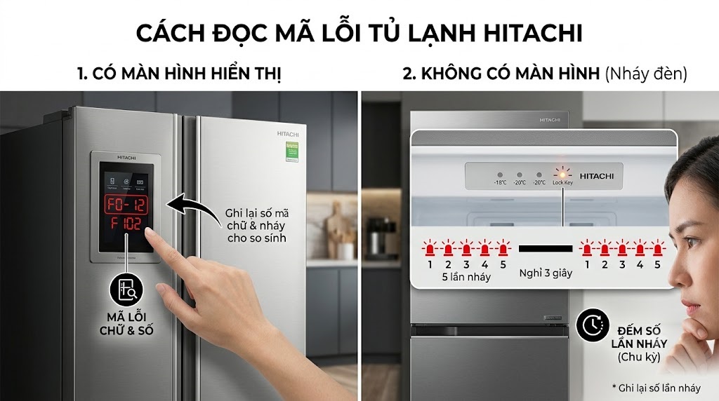 Bảng Mã Lỗi Tủ Lạnh Hitachi ✔️ Tra Cứu 100+ Lỗi F0, F1, C1, C2 Mới Nhất 2026